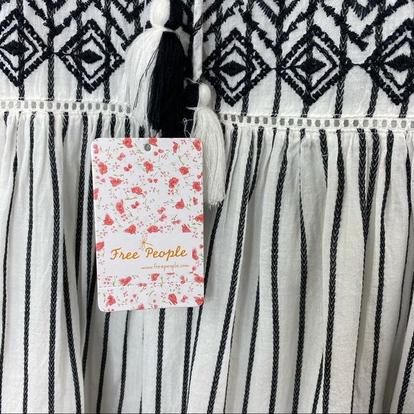 NWT FREE PEOPLE Striped Lola Tiered Embroidered Mini Dress - Picture 9 of 14